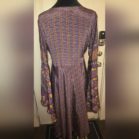 Boho Chic Purple and Gold Midi Dress, Lagenlook, Artsy, Lightweight - Picture 3 of 9